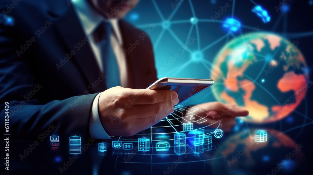 Men's hands touch the tablet screen.mobile payments online shopping customer. Generative Ai Men's hands touch the tablet screen.mobile payments online shopping customer. Generative Ai