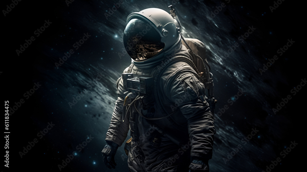 Lone astronaut is surrounded by the infinite vastness of the expanse of space, Generative AI