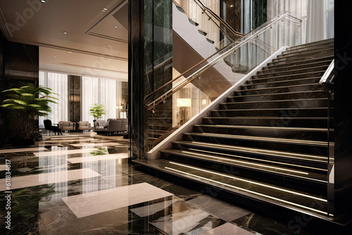 Sparkling Elegance  Creating a Refined Ambiance with Modern Staircase Lighting in a Luxury Hotel Lobby 