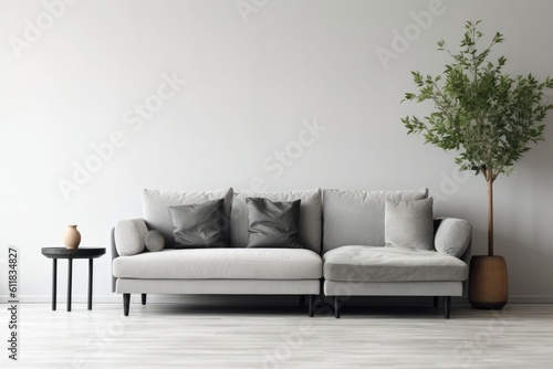 Modern living room with white sofa, Interior living room with sofa and decor, AI generated.