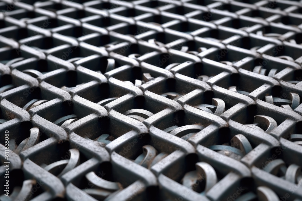 Perforated sheet metal, Non slip pattern on metal plate detail, AI generated. Perforated sheet metal, Non slip pattern on metal plate detail, AI generated.