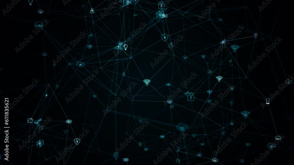 Motion graphic of Blue digital ai technology icons linked on grid mesh and line connection rotation on futuristic abstract background seamless loop video Motion graphic of Blue digital ai technology icons linked on grid mesh and line connection rotation on futuristic abstract background seamless loop video