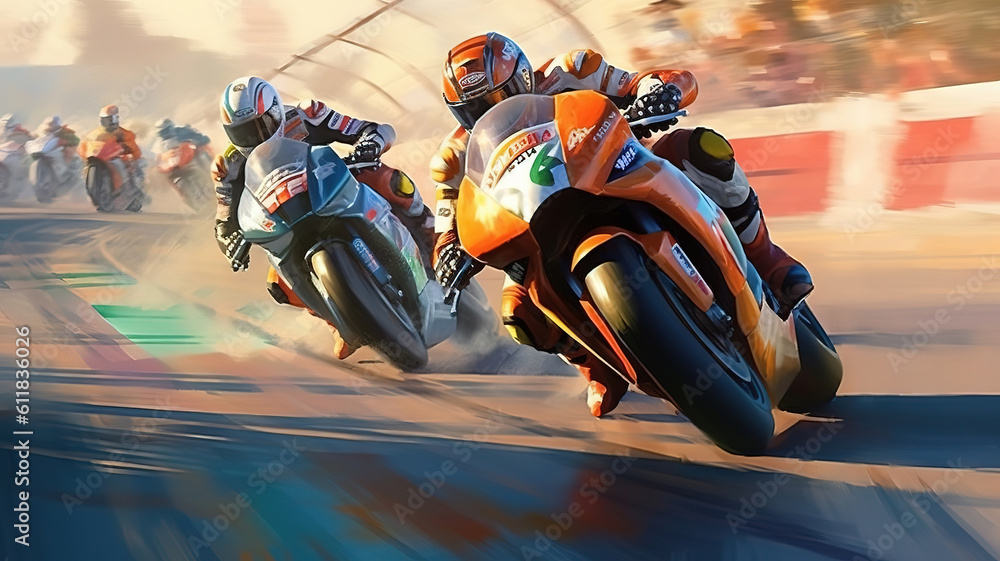 Motorcycling Racing on race track , Motor sports competitive racing. Generative Ai