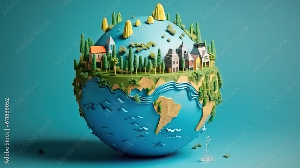 Paper art , Saving water and world environmental day. Generative Ai