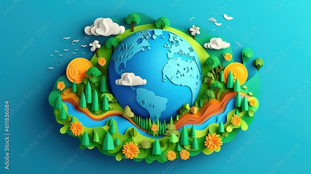 Earth day, planets in a background of space, trees and homes, vector, cartoon style. Generative Ai Earth day, planets in a background of space, trees and homes, vector, cartoon style. Generative Ai