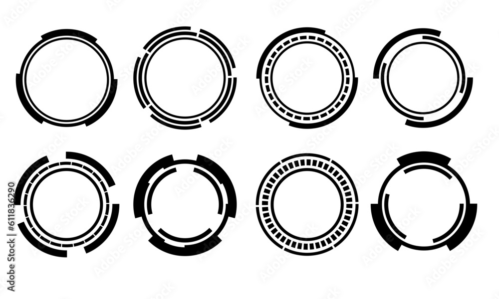 Set of sci fi black circle user interface elements technology ...