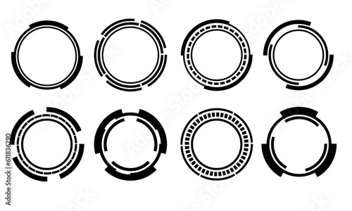 Set of sci fi black circle user interface elements technology futuristic design modern creative on white background vector