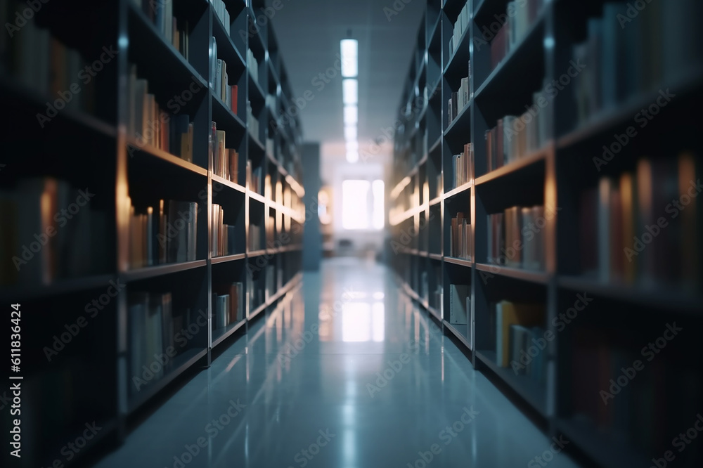 Many books on shelf in a library room for reading and education, Generative AI Many books on shelf in a library room for reading and education, Generative AI