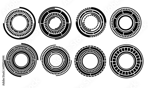 Set of sci fi black circle user interface elements technology futuristic design modern creative on white background vector