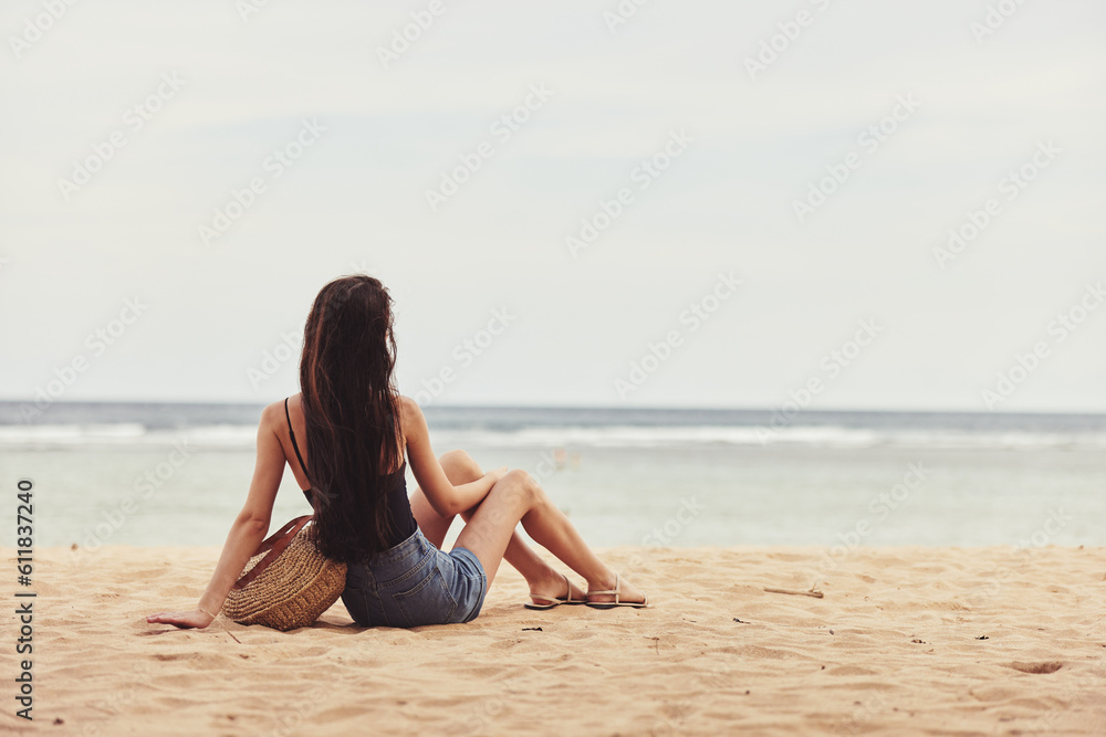 woman smile sitting nature sand beach vacation sea travel bali freedom woman smile sitting nature sand beach vacation sea travel bali freedom