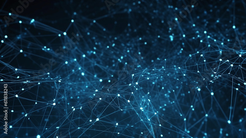 Wallpaper Mural Blue abstract background with a network grid and particles connected, dot and triangle connection. generative ai Torontodigital.ca