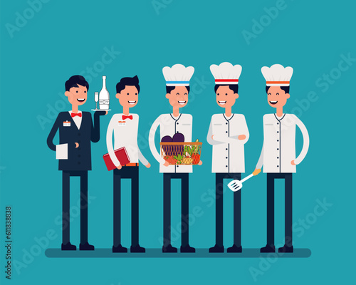 Group of restaurant staff characters. Vector illustration labor concept,   Catering professionals team personage