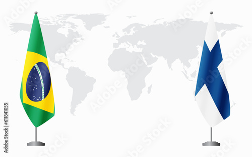 Brazil and Finland flags for official meeting, vector