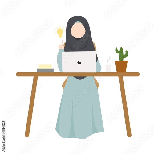 Muslim Girl Working on Laptop
