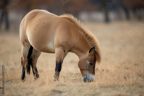 Przewalski's wild horse grazing photo