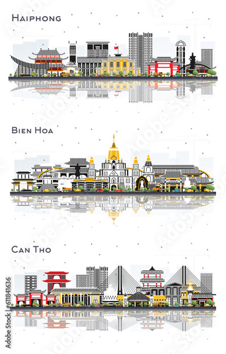 Can Tho, Bien Hoa and Haiphong Vietnam City Skyline Set.
