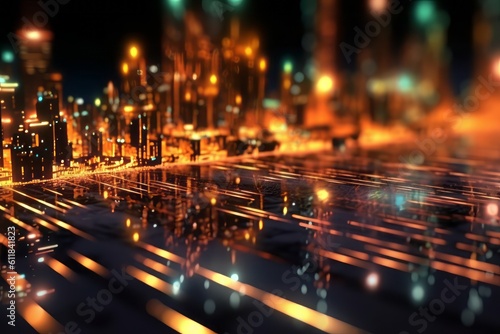 abstract futuristic city of lights with glowing neon and bokeh lights. City of Light concept fantastic wallpaper. Generative A