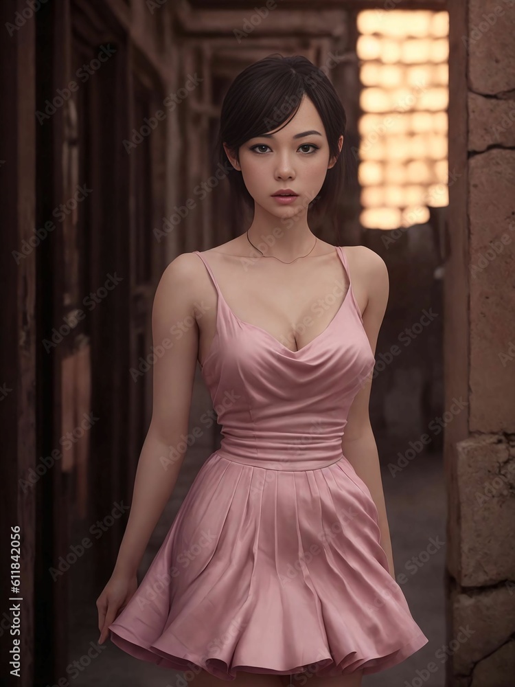 portrait of beautiful asian woman wearing dress at night, Generative AI portrait of beautiful asian woman wearing dress at night, Generative AI