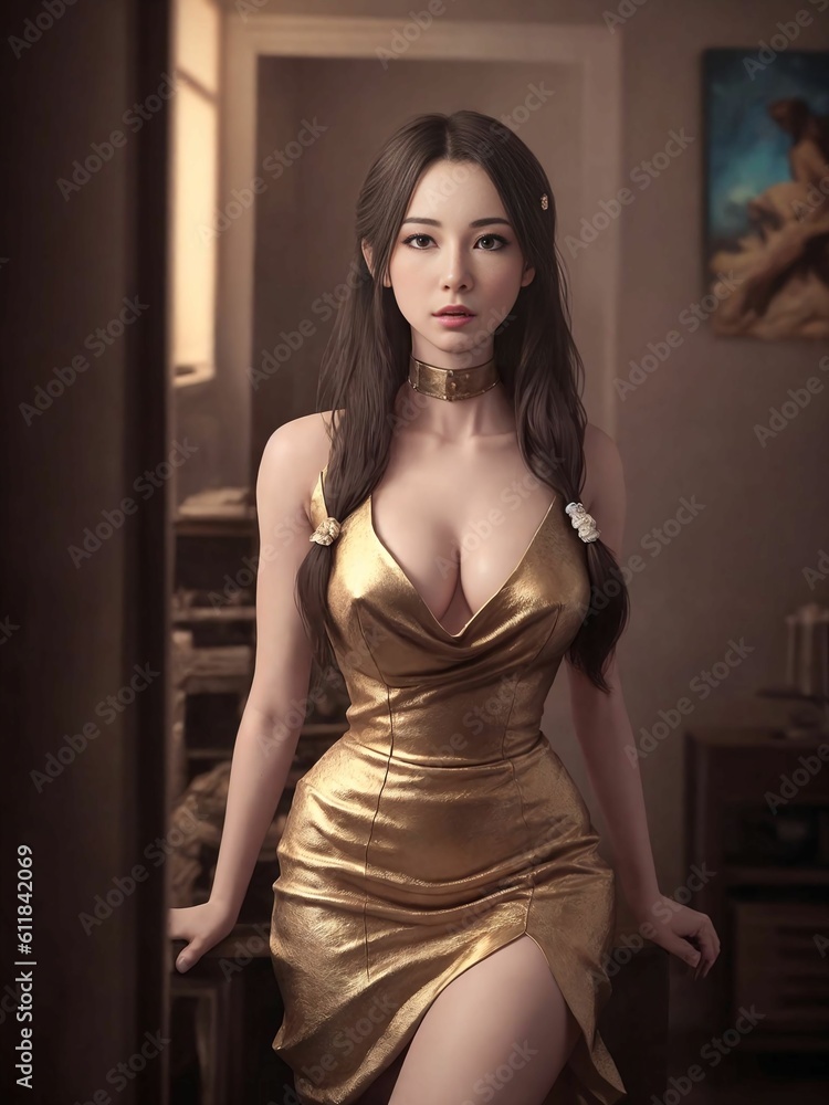 portrait of beautiful asian woman wearing dress at night, Generative AI portrait of beautiful asian woman wearing dress at night, Generative AI