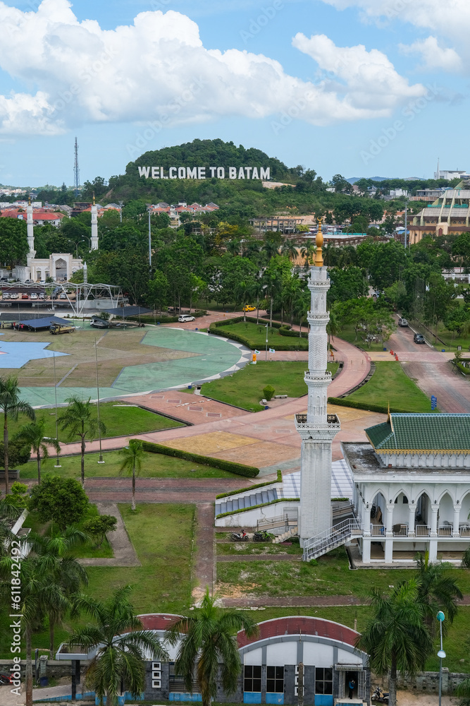 Batam city view. Batam city view with text 