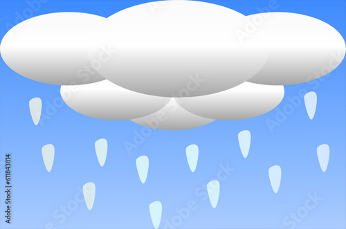 illustration and art design. 3D clouds and raindrops in blue background