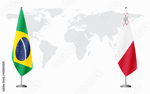 Brazil and Malta flags for official meeting, vector