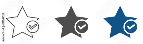 Star favorite sign web flat icons with tick signs