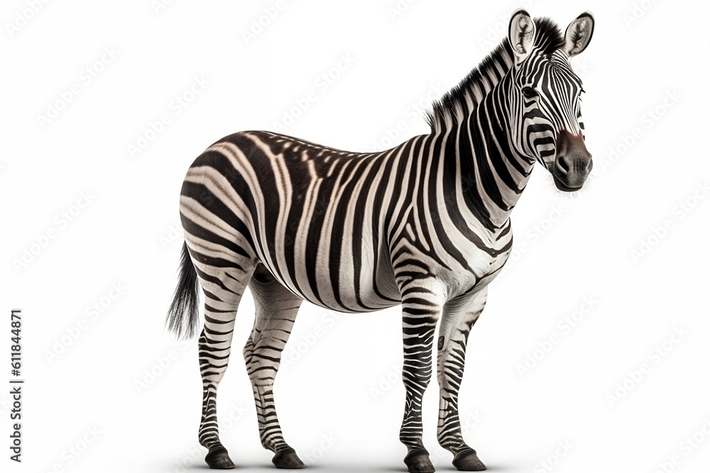 Fototapeta premium Full body zebra isolated on white background, Generative AI