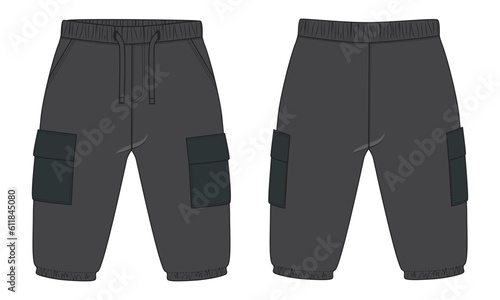 Fleece cotton jersey basic Sweat pant technical fashion flat sketch template front and back views. Apparel jogger pants vector illustration mock up for kids and boys. Fashion design drawing CAD.

