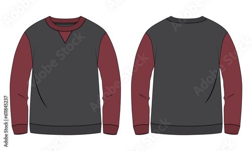 Two tone raglan Long sleeve sweatshirt vector illustration template front and back views 
