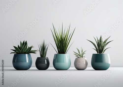 Beautiful plants in ceramic pots isolated