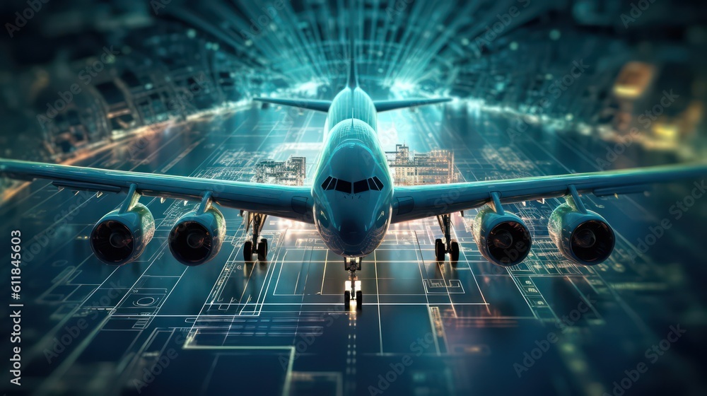 AI generated 3d image of airplane hologram in blurred background with ...