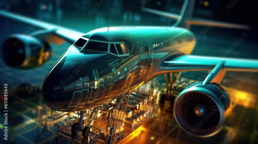 AI generated 3d image of the airplane hologram with a HUD elements ...