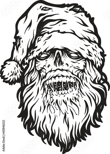 Fototapeta Naklejka Na Ścianę i Meble -  Scary monster santa claus logo illustrations monochrome vector illustrations for your work logo, merchandise t-shirt, stickers and label designs, poster, greeting cards advertising business company