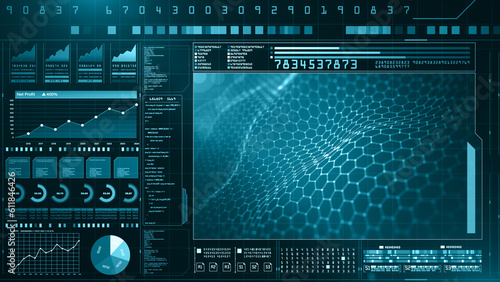 HUD User Interface Technology Digital Data Background, Future Technology Concept Infographics Data Visualization, Background for Computer Desktop Screen, 3d rendering