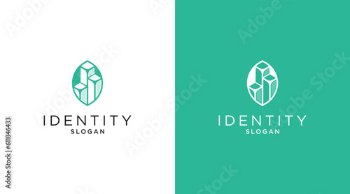 Eco town modern logo, nature green city icon template