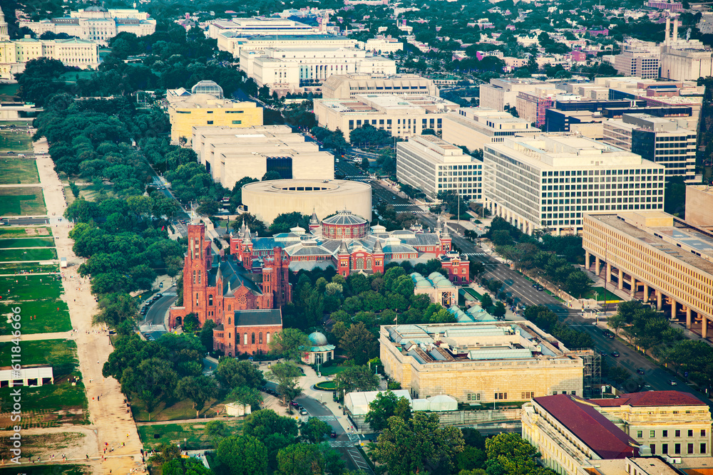 aerial view to the Mall in Washington with museum, offices and park