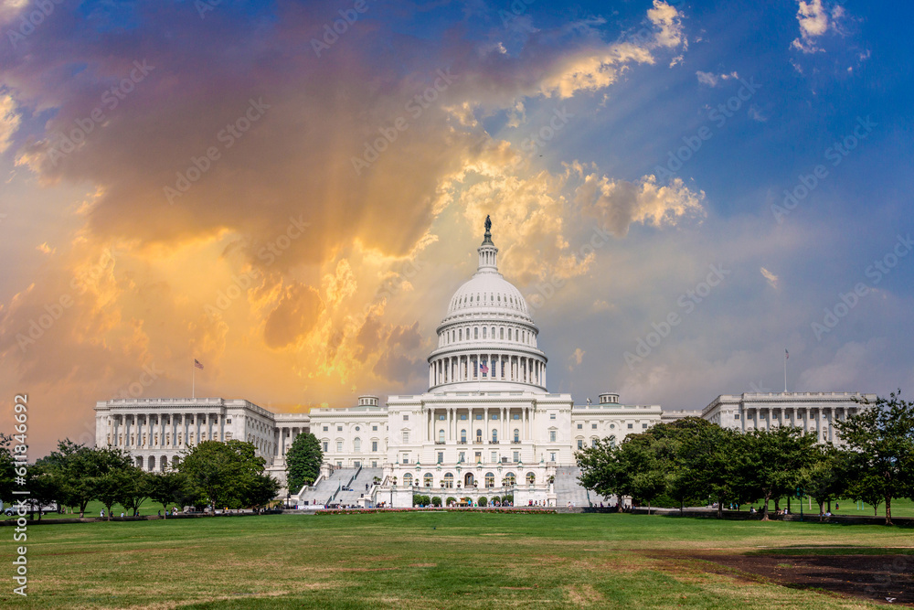 US Capitol in Washington DC in dramatic sunset