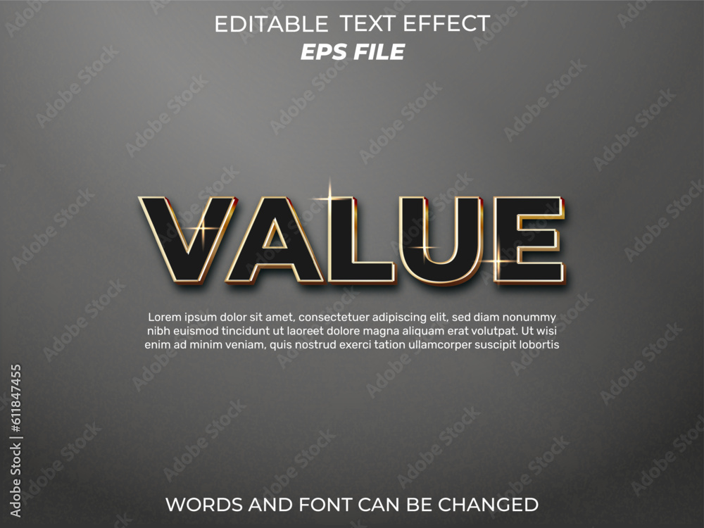 Obraz premium value text effect, font editable, typography, 3d text. vector template