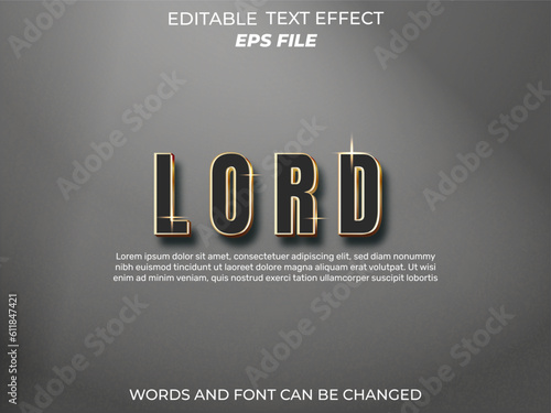 lord text effect, font editable, typography, 3d text. vector template