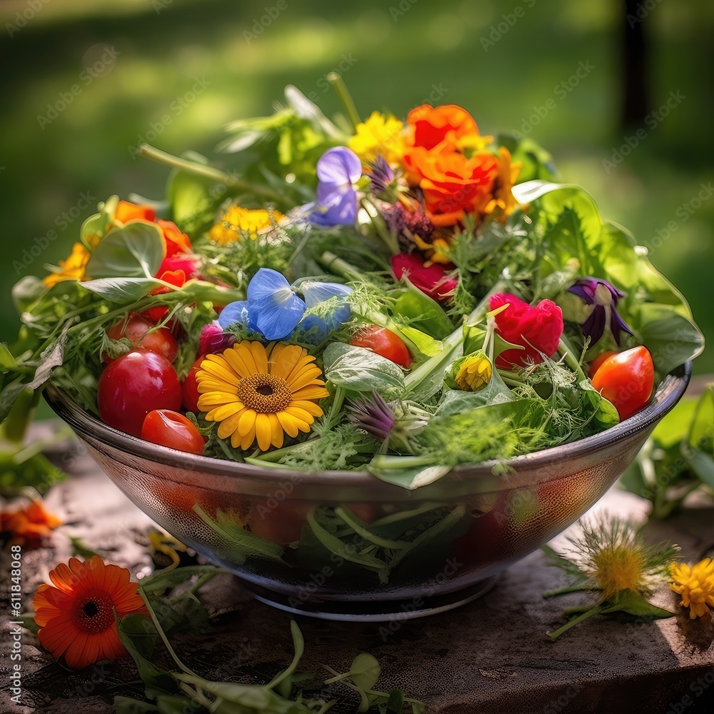The Garden Salad with edible flowers.