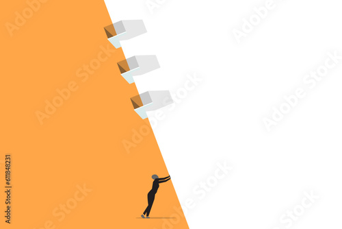 Businessman push the wall of building. concept of strength, success, challenge and pressure