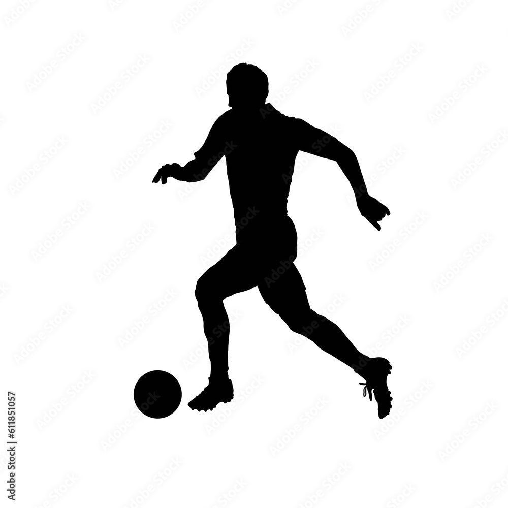Soccer1. Soccer player. Soccer player silhouette. Black and white soccer player illustration.