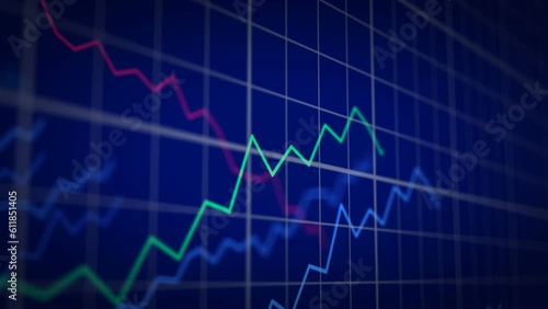 Financial chart lines graph in stock market on a dark background