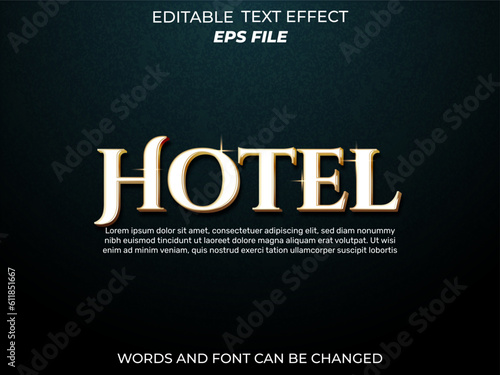 hotel text effect, font editable, typography, 3d text. vector template photo