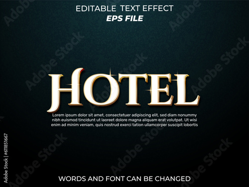 hotel text effect, font editable, typography, 3d text. vector template
