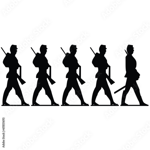 A line of antique toy soldiers in silhouette