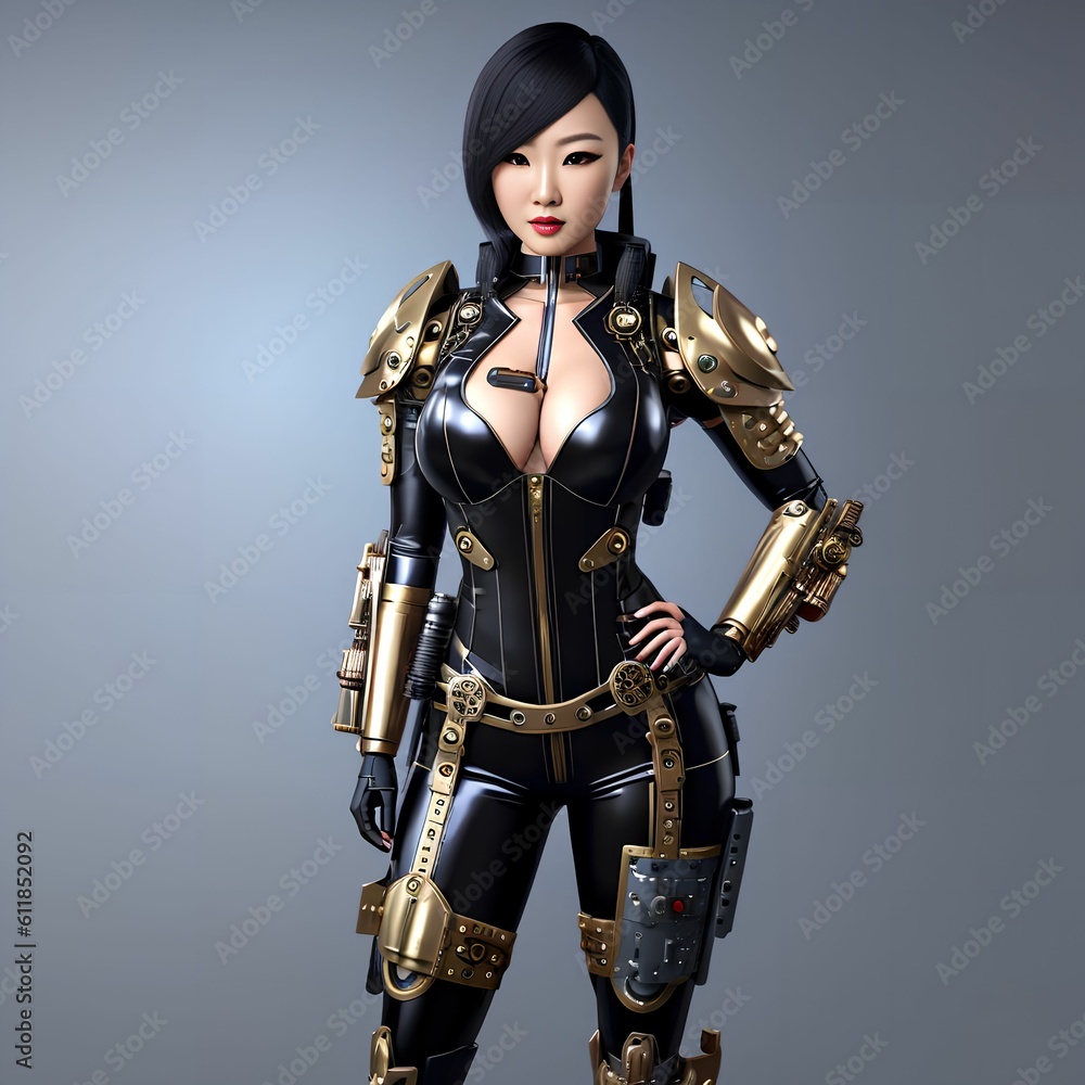 futuristic sci fi of woman wearing cyborg suit armor, generative art by A.I.