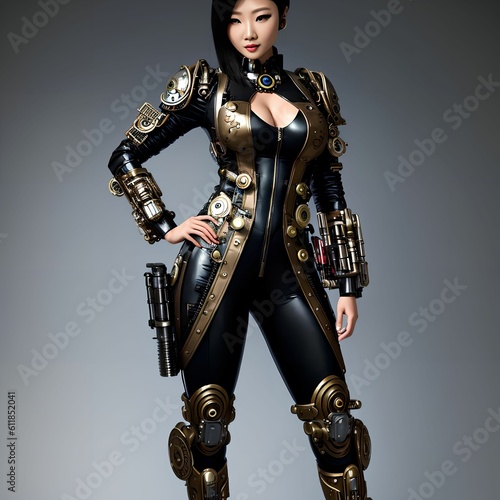 futuristic sci fi of woman wearing cyborg suit armor, generative art by A.I.
