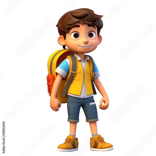 3d Character cute boy a cute school boy back to school transparent background, generative ai